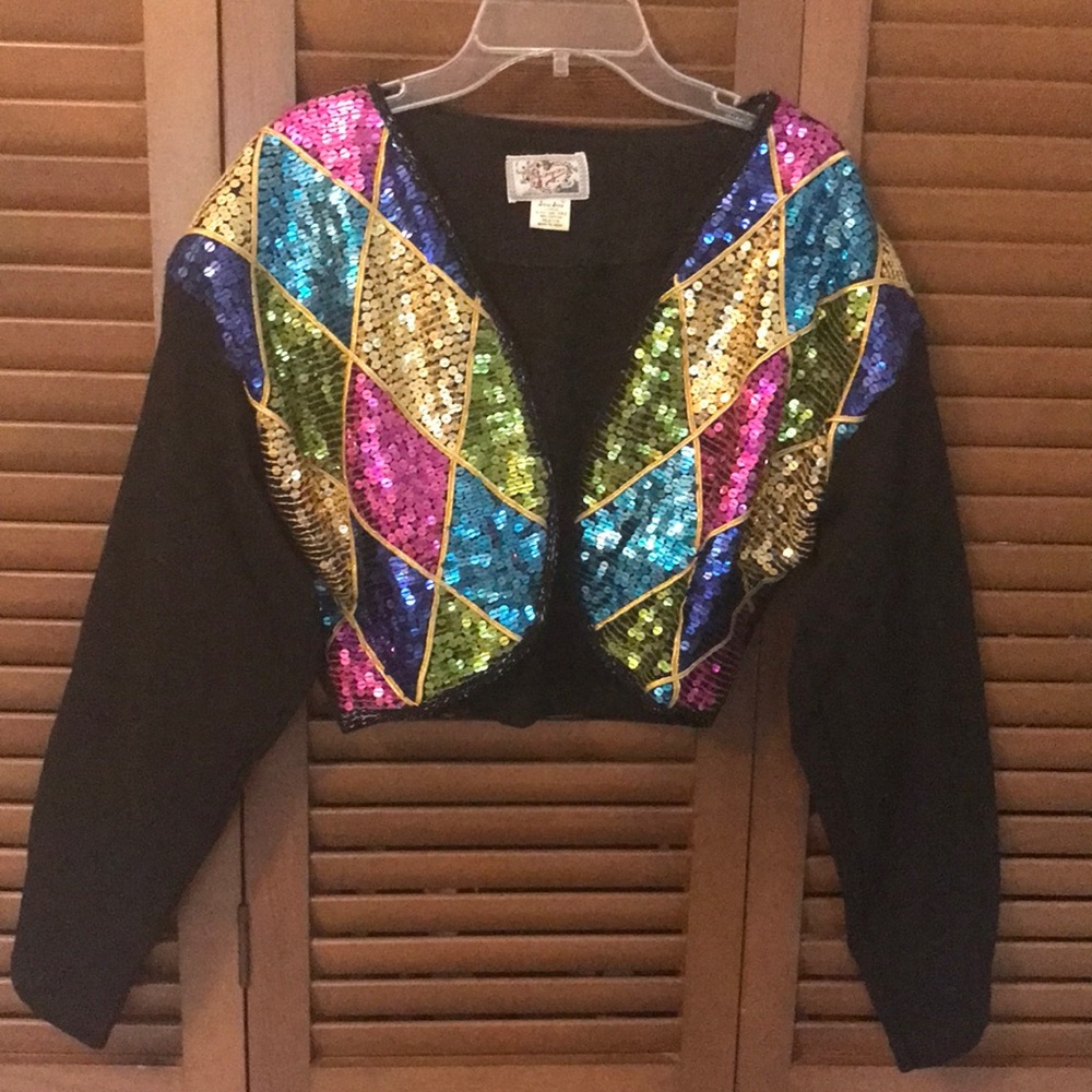 | EUC Jou Jou Vintage (80’S)  Sequin Black Bolero…L
